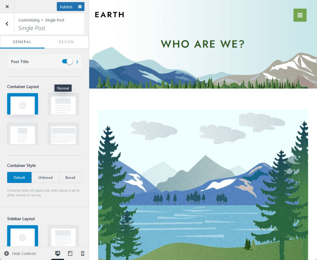 container layouts available in the astra pro theme