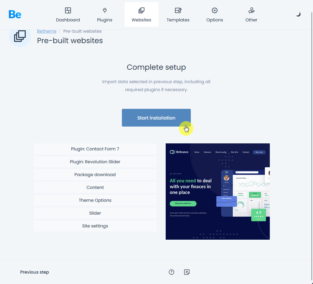 import data selected in previous step