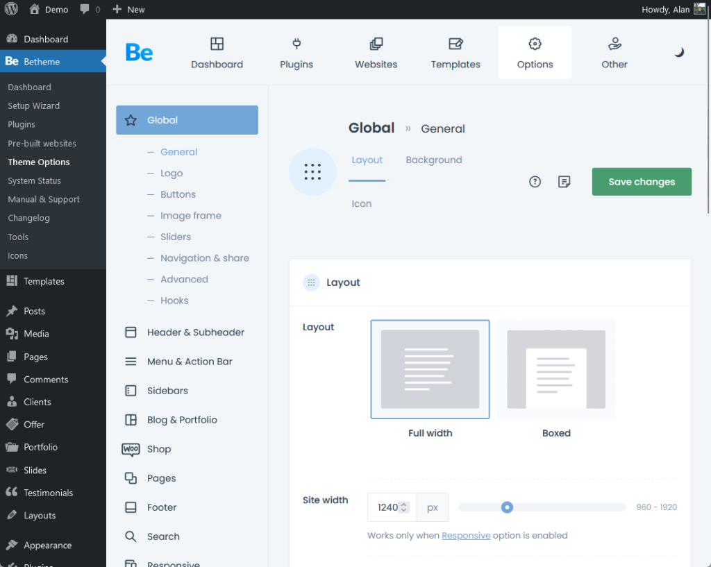 global general theme options of betheme