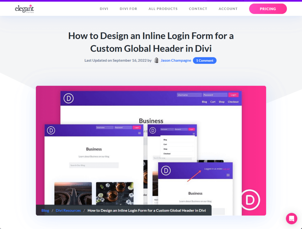 How to Design an Inline Login Form for a Custom Global Header in Divi