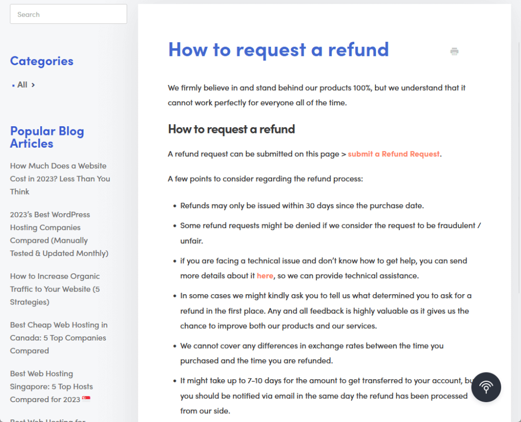how to request a refund documentation of the neve theme