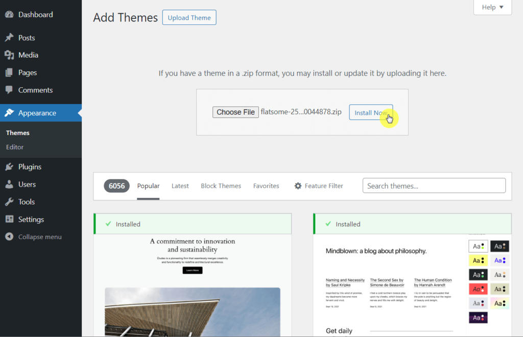 Install Flatsome theme