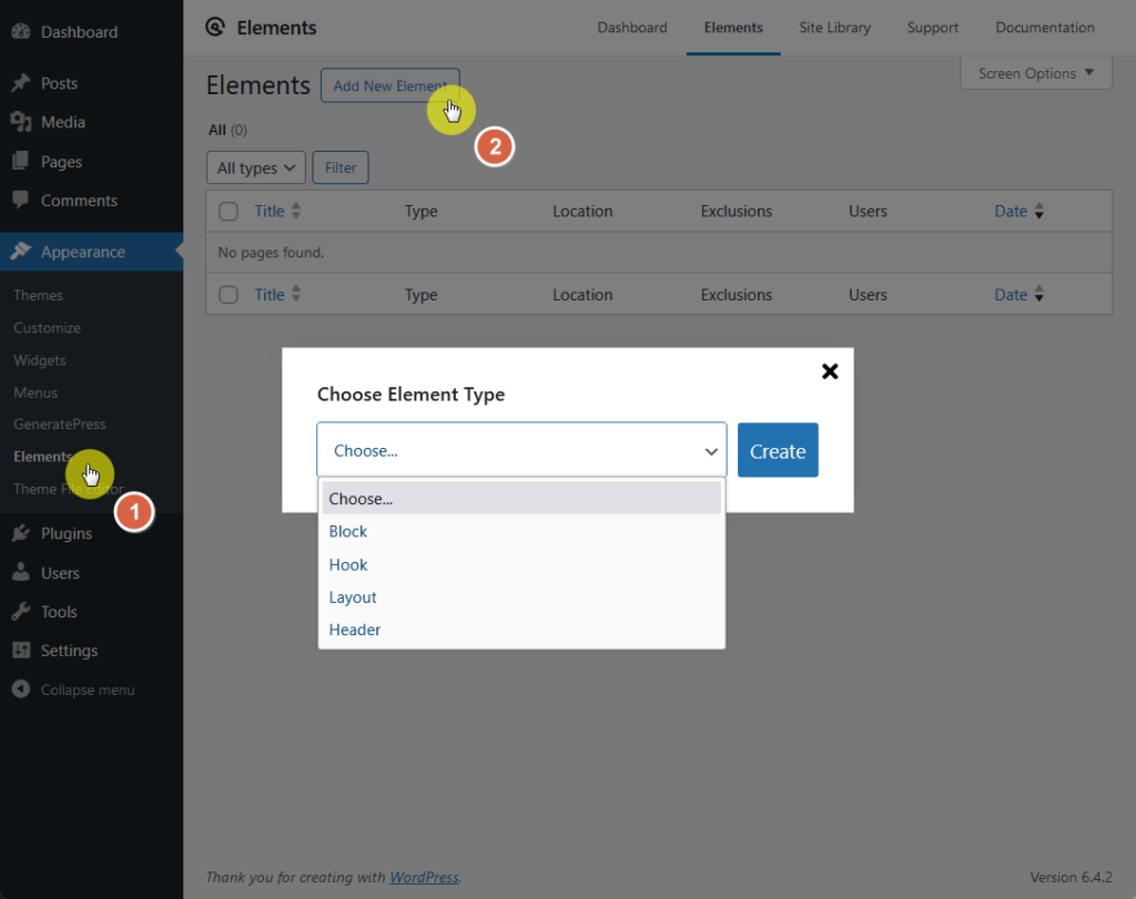 add a new element selection on generatepress