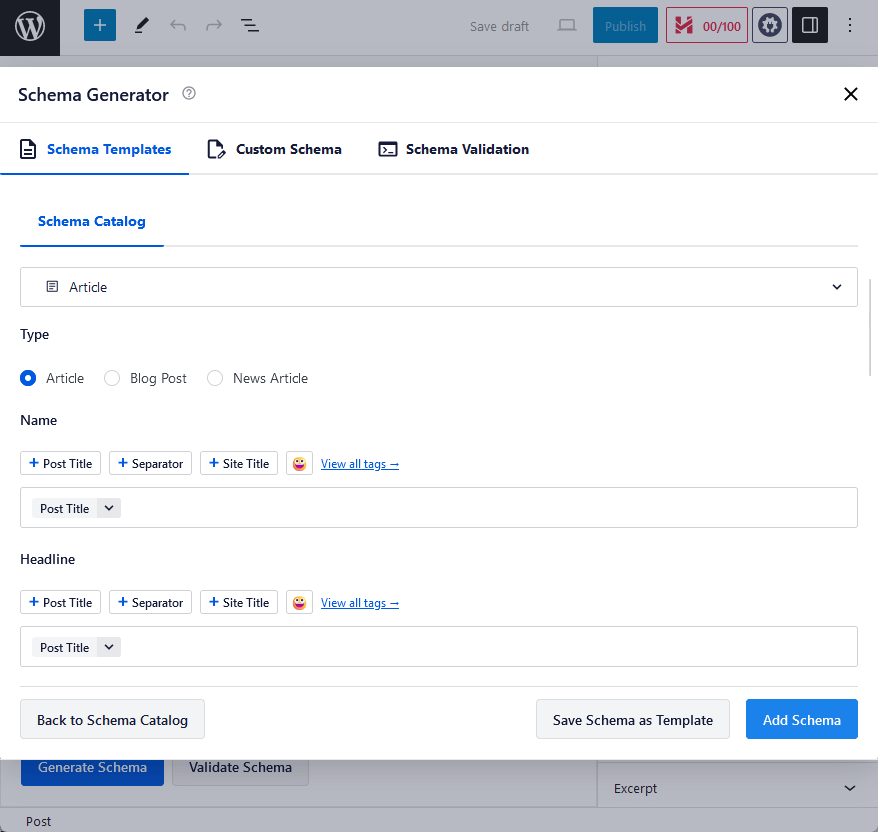 add schema button under the schema catalog