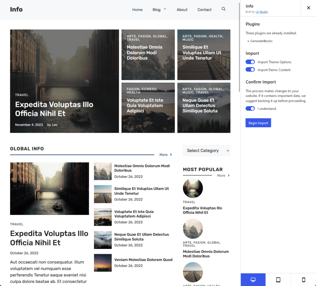 import a demo site from generatepress theme