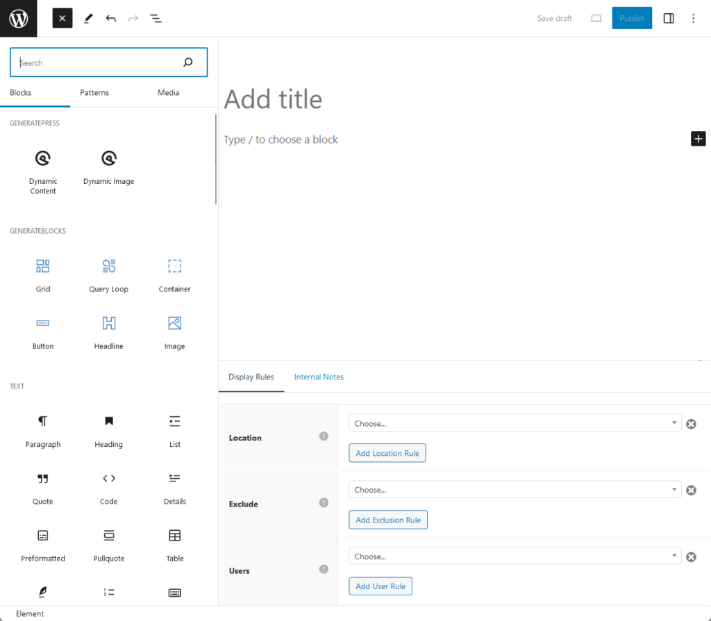 add a new block element using generatepress