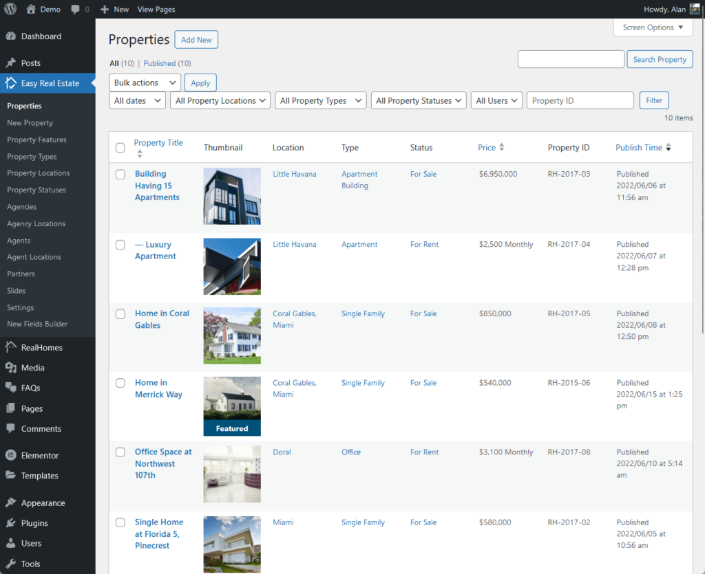 the properties page inside easy real estate