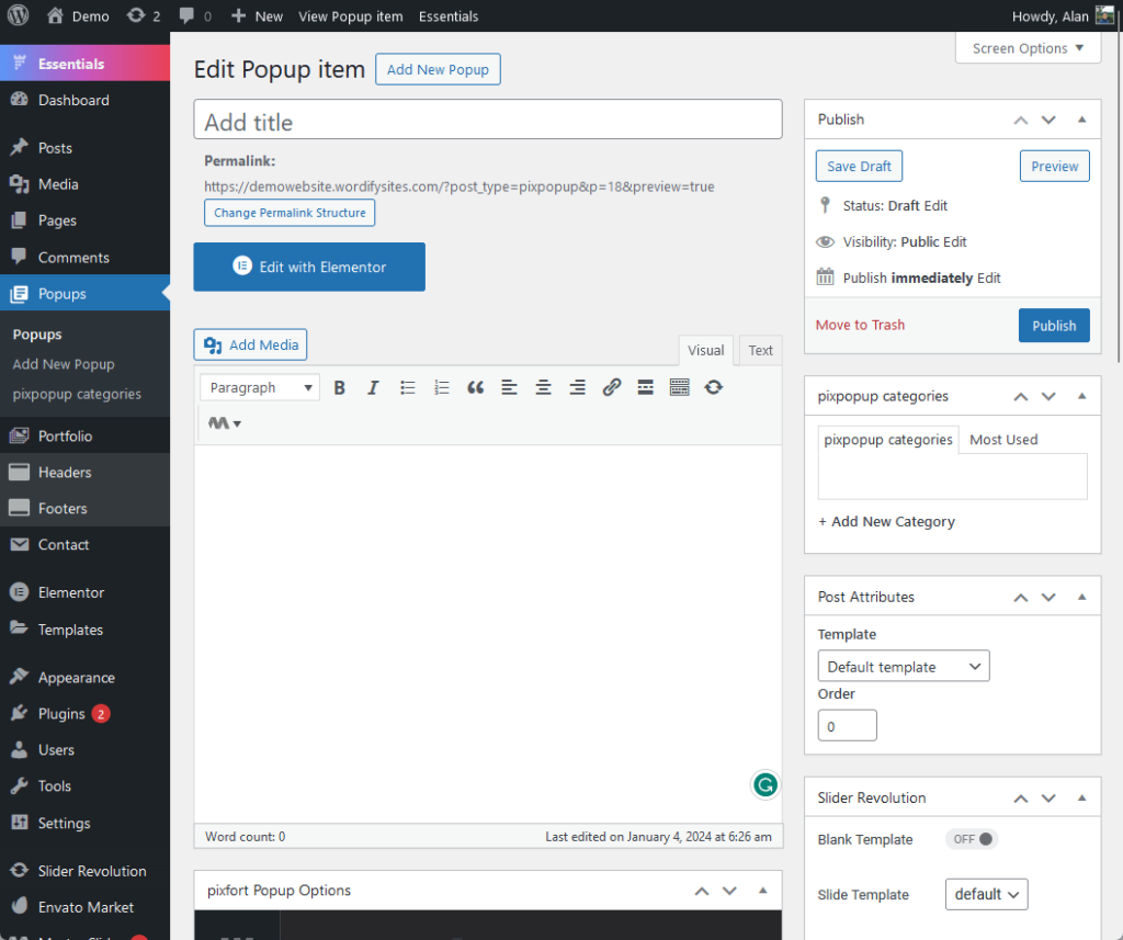 popup builder screen without wpbakery