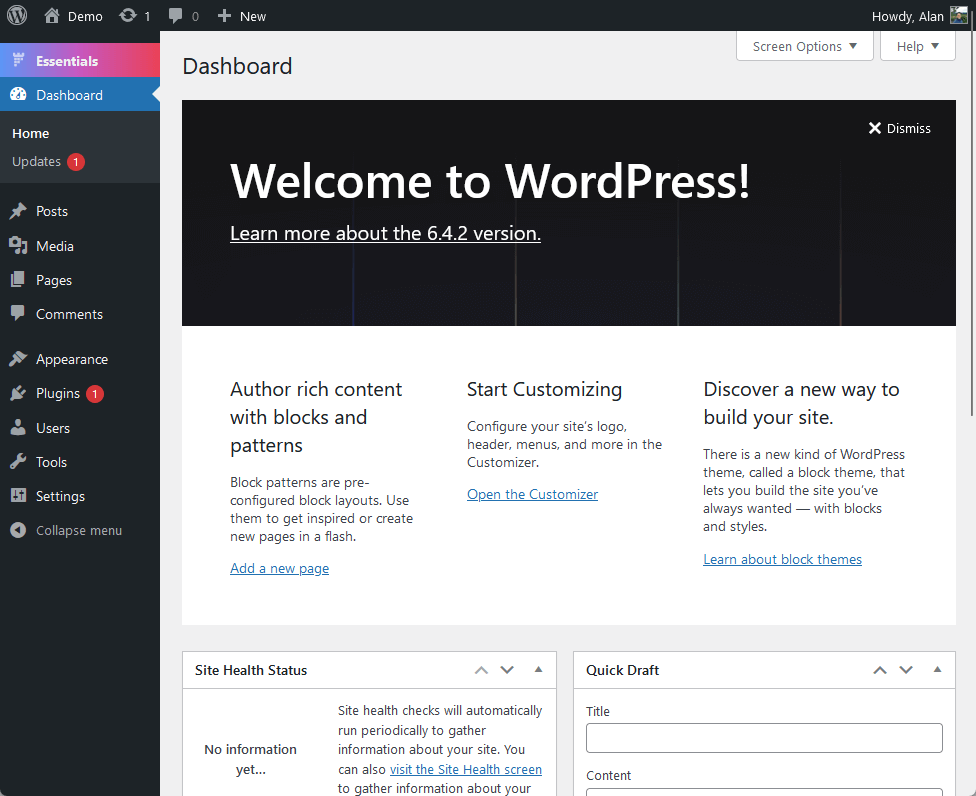 dashboard looks empty without the core plugins