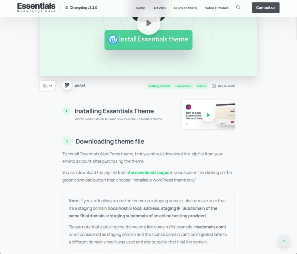getting started with installing the essentials theme