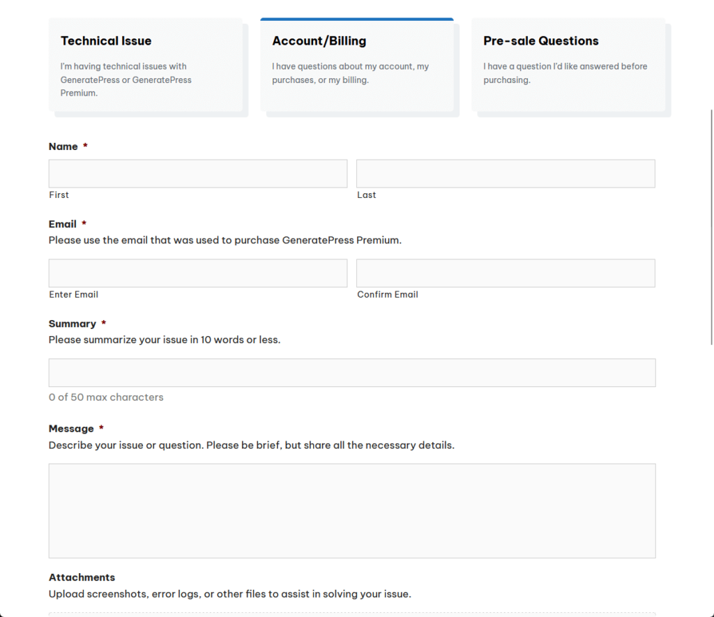 generatepress offers email assistance as support