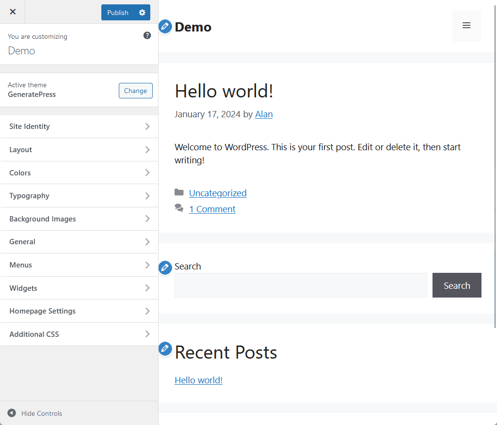 customizer settings for generatepress premium