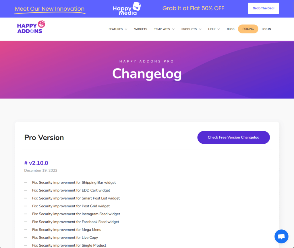 happy addons pro changelog