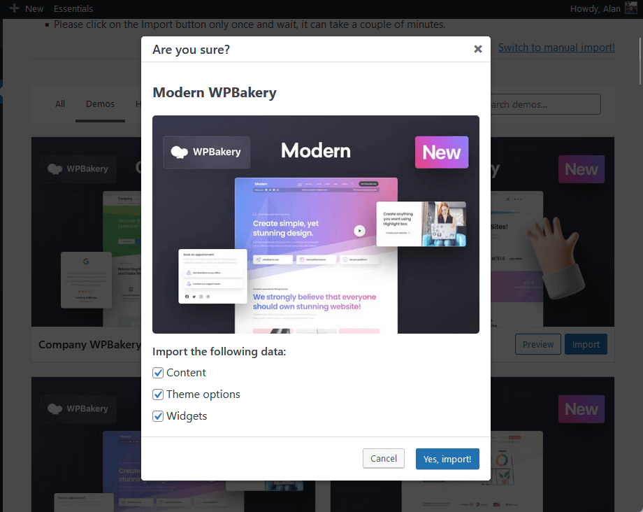 import the following data from the modern wpbakery demo