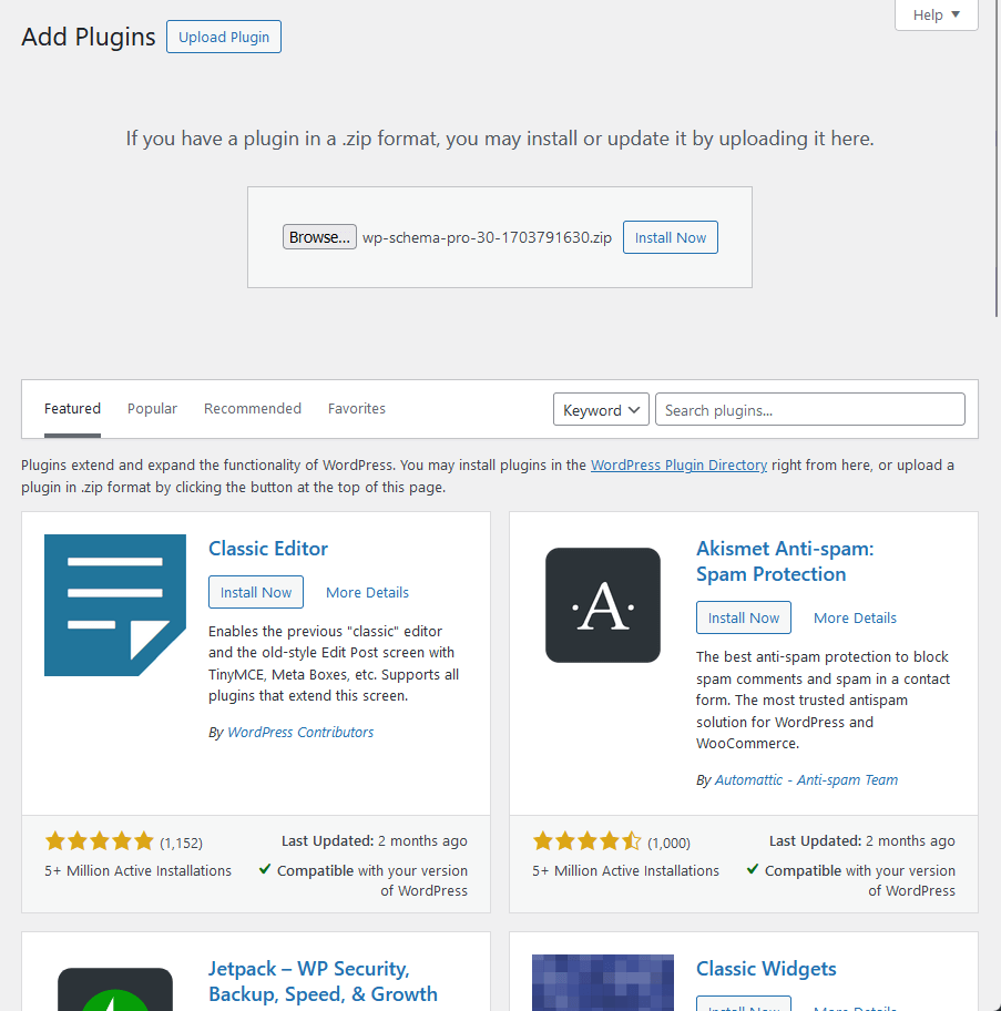 upload and install the schema pro plugin