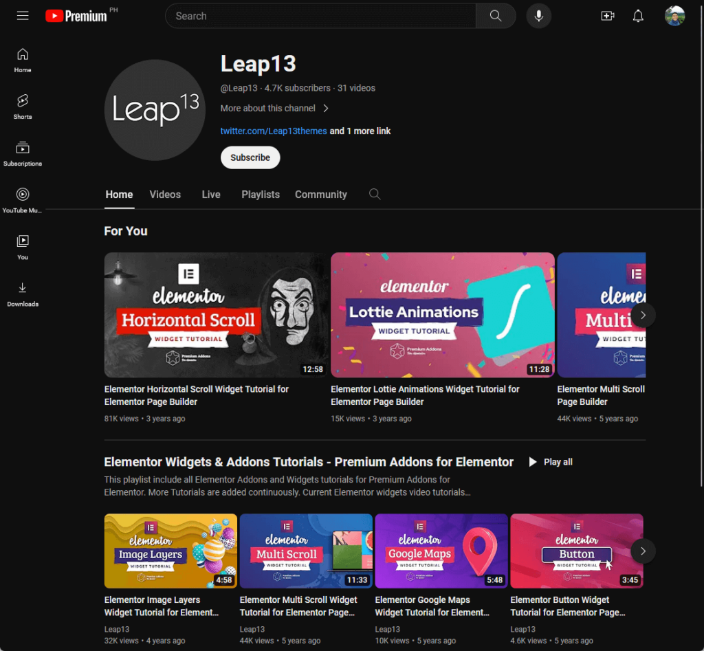 leap13 channel on youtube containing premium addons tutorial