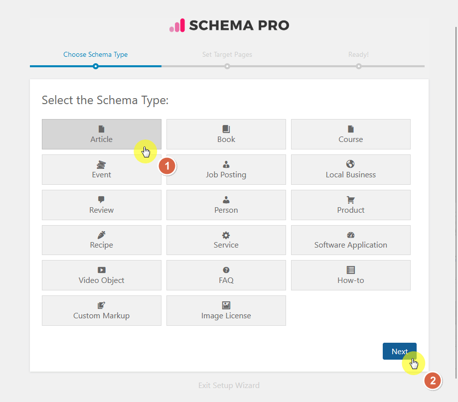 select schema type and complete setup
