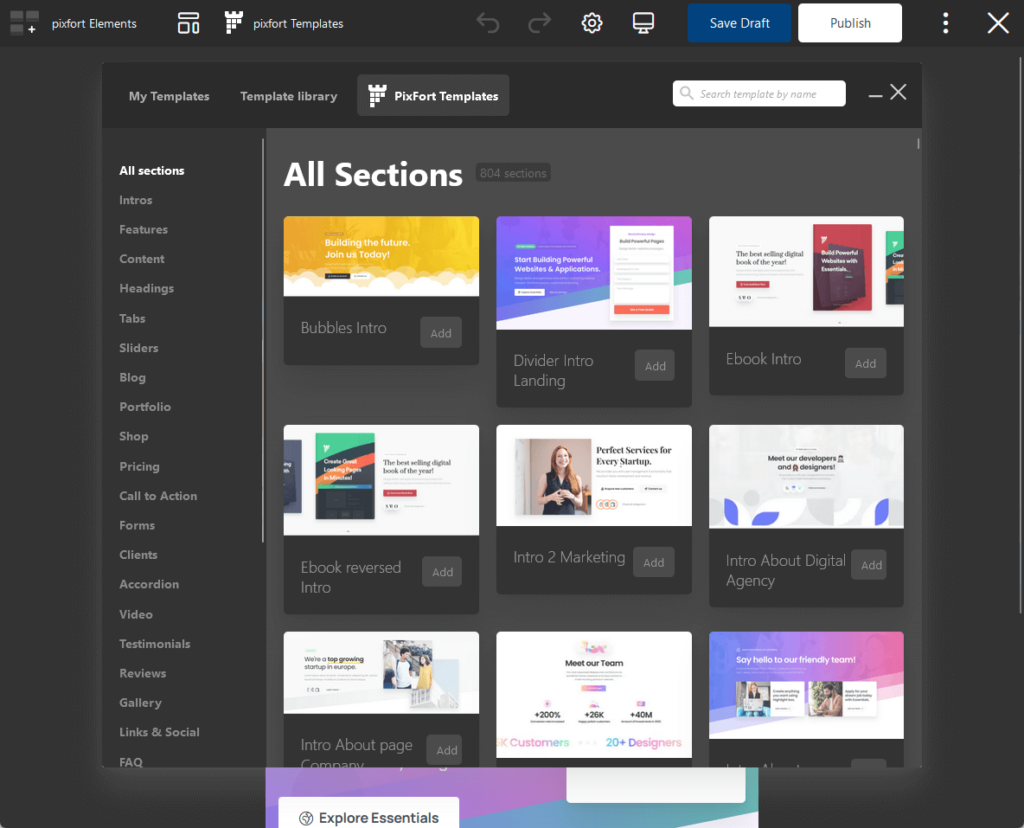 choose from pixfort premade popup templates