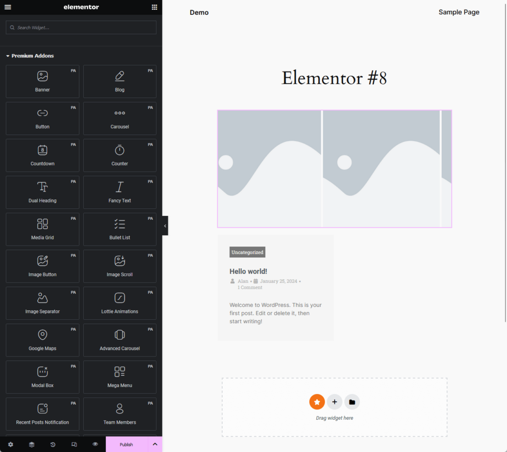 pro and free premium addons elementor widgets inside the page builder