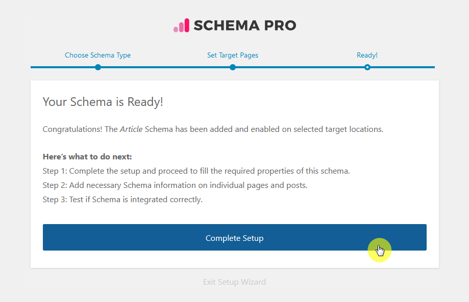 the article schema has been added and enabled on selected target locations