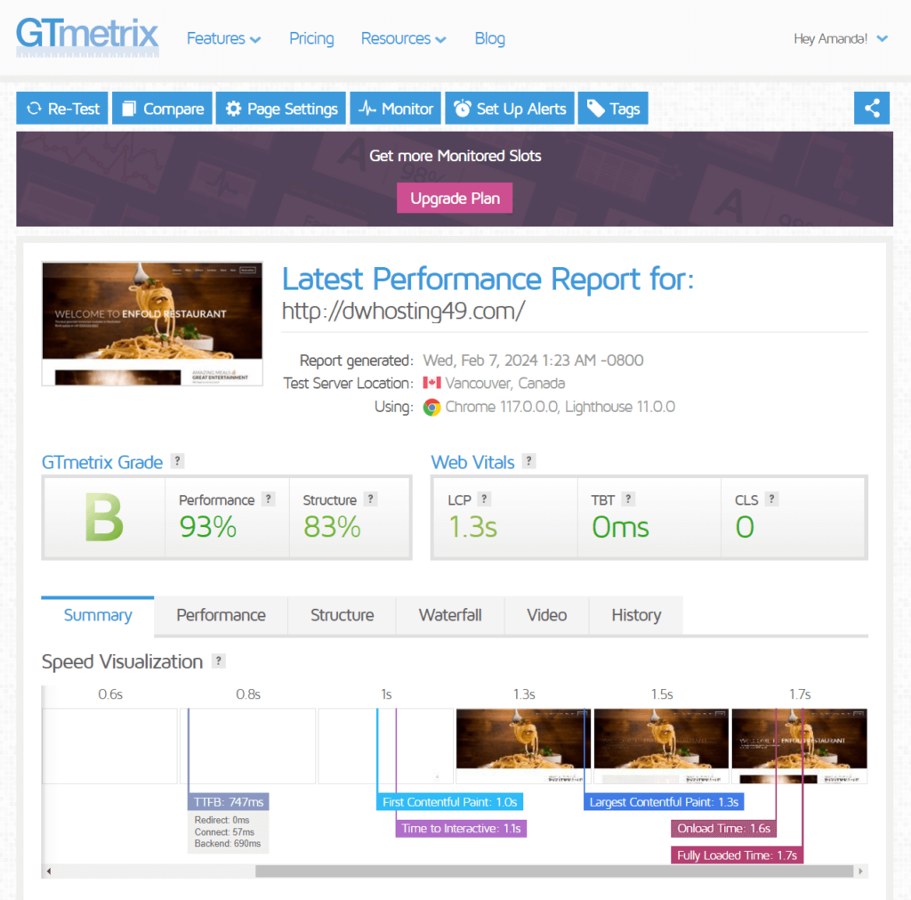 Enfold GTmetrix report one