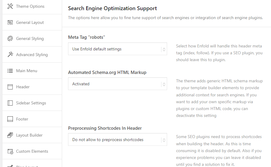 Enfold SEO support