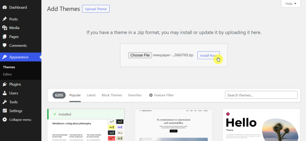 Install Newspaper theme
