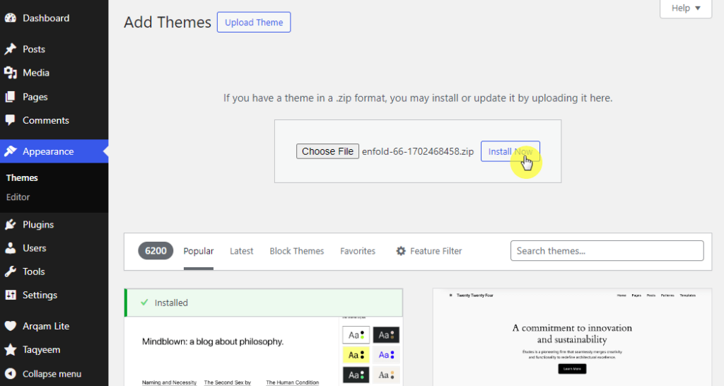 Install Enfold theme