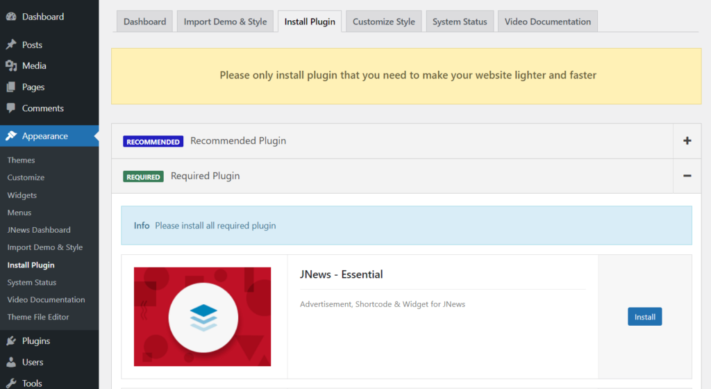 Install required plugins