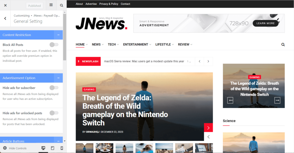 JNews Paywall settings