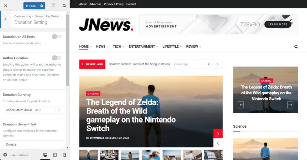 JNews pay writer settings