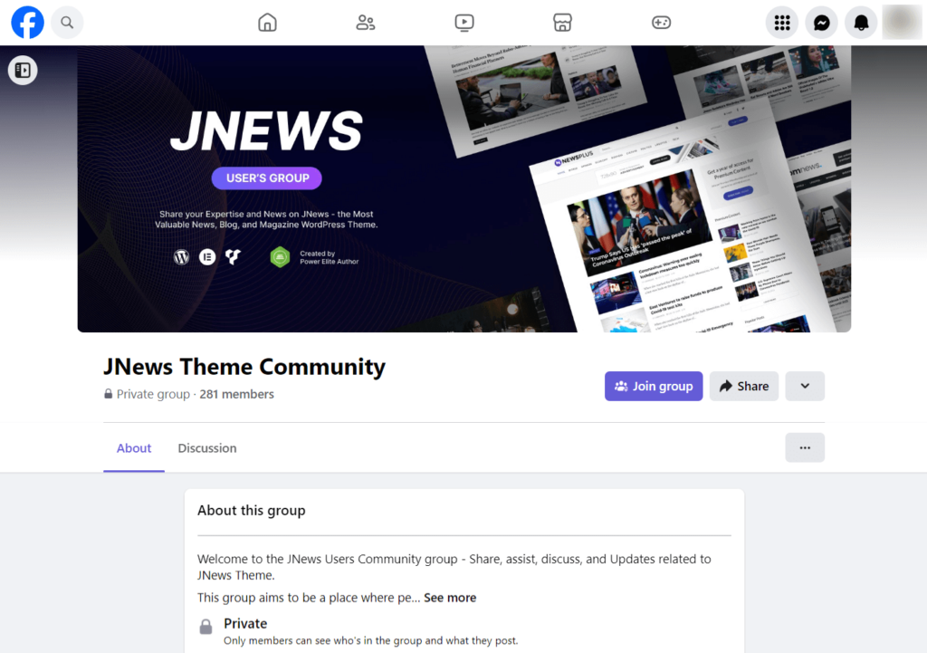 JNews theme Facebook community