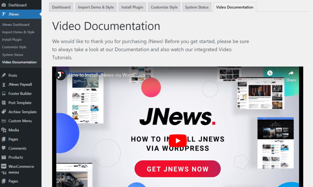 JNews video documentation