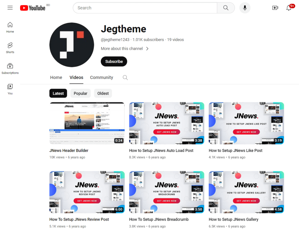 Jegtheme YouTube