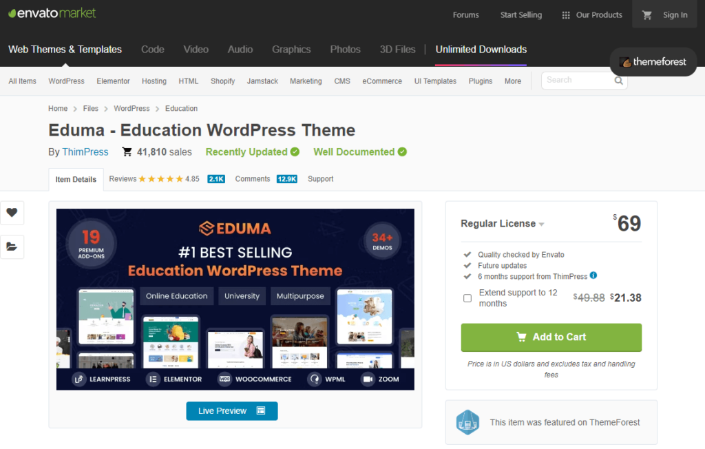 Eduma theme pricing