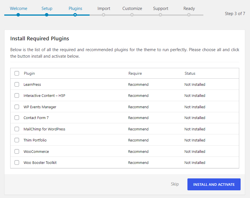 Install and activate required plugins