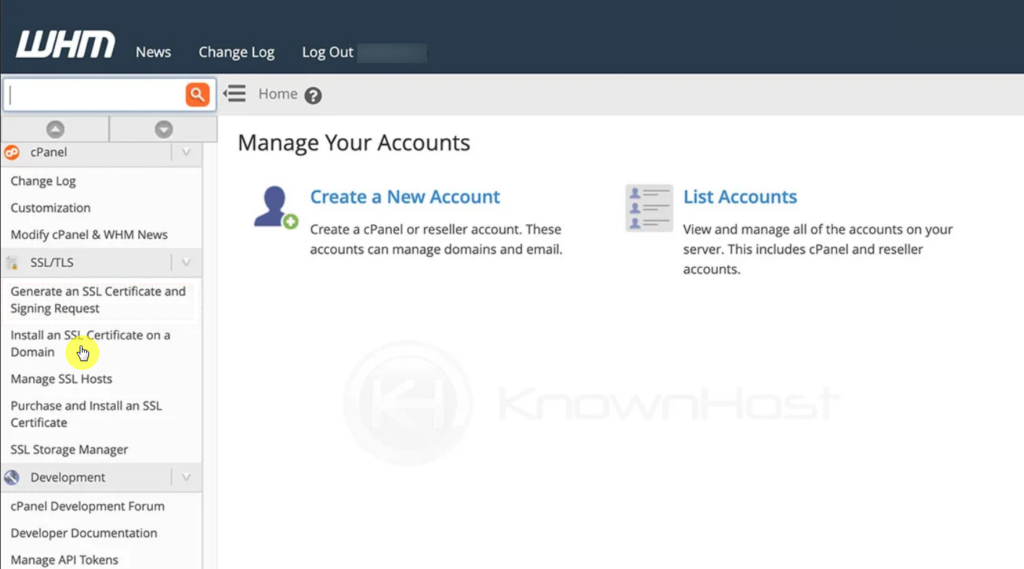 Navigate to install SSL certificate area