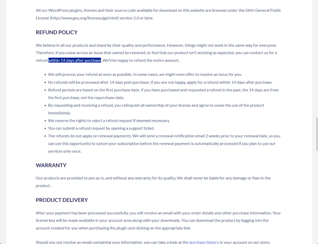 you can request a refund within 14 days after purchase