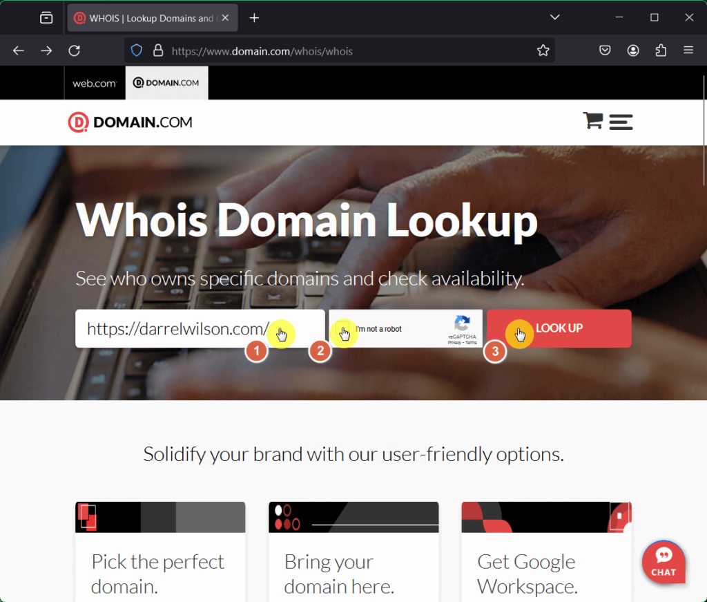 enter the domain name in the website