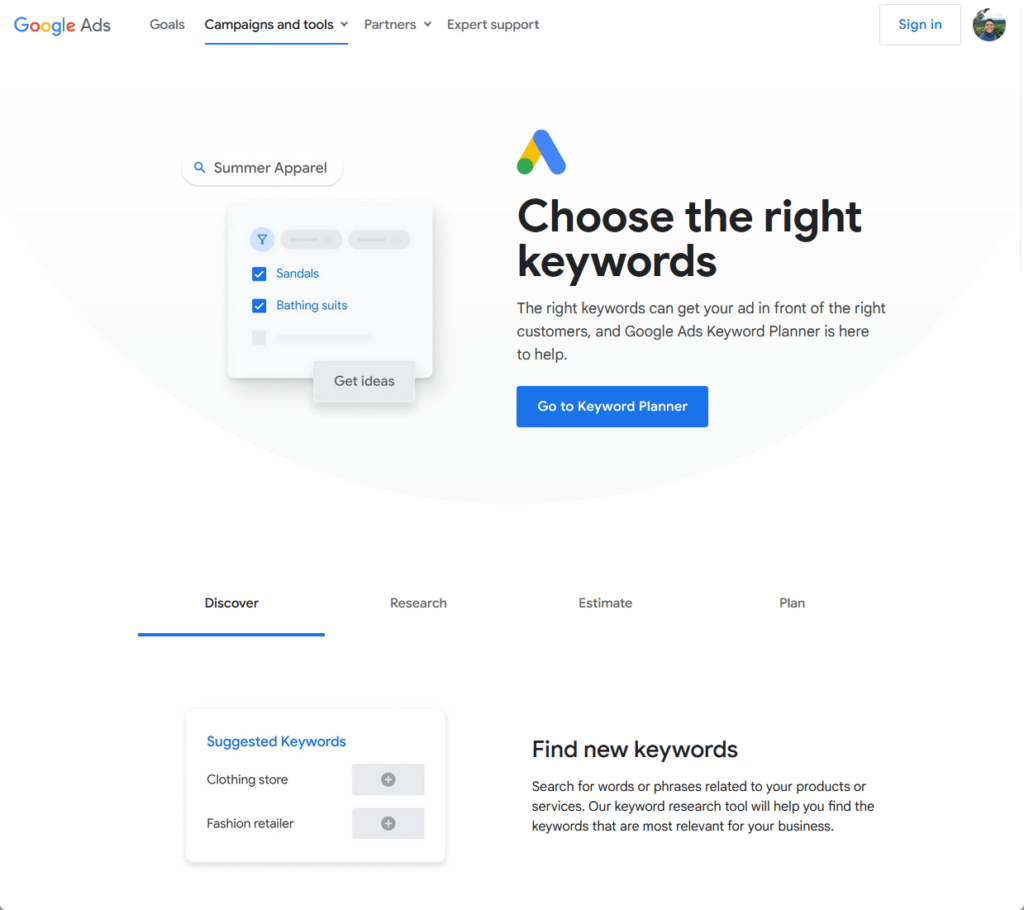 Google Keyword Planner: Choose the right keywords