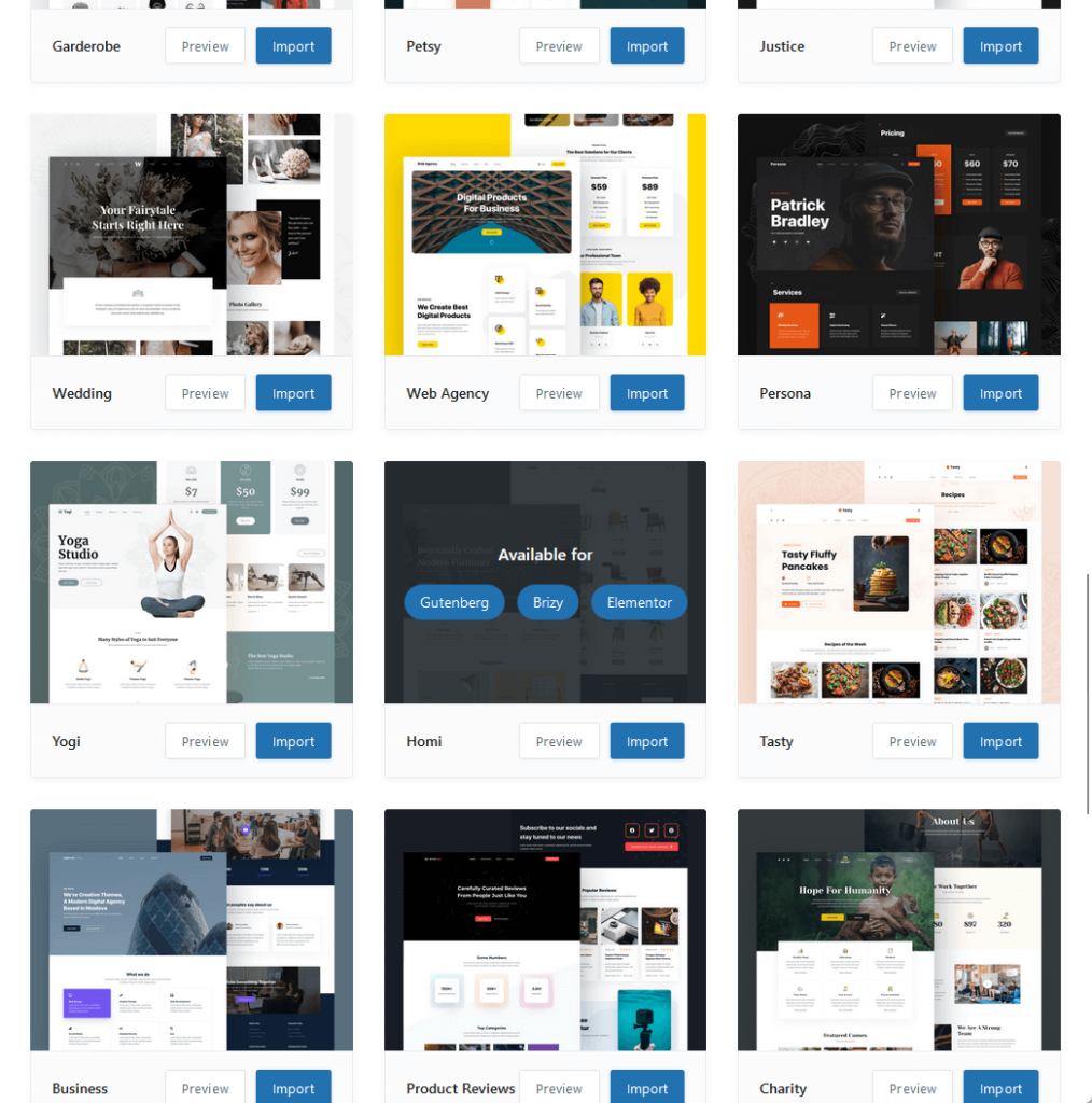 a blocksy starter site is compatible with gutenberg, brizy, and elementor
