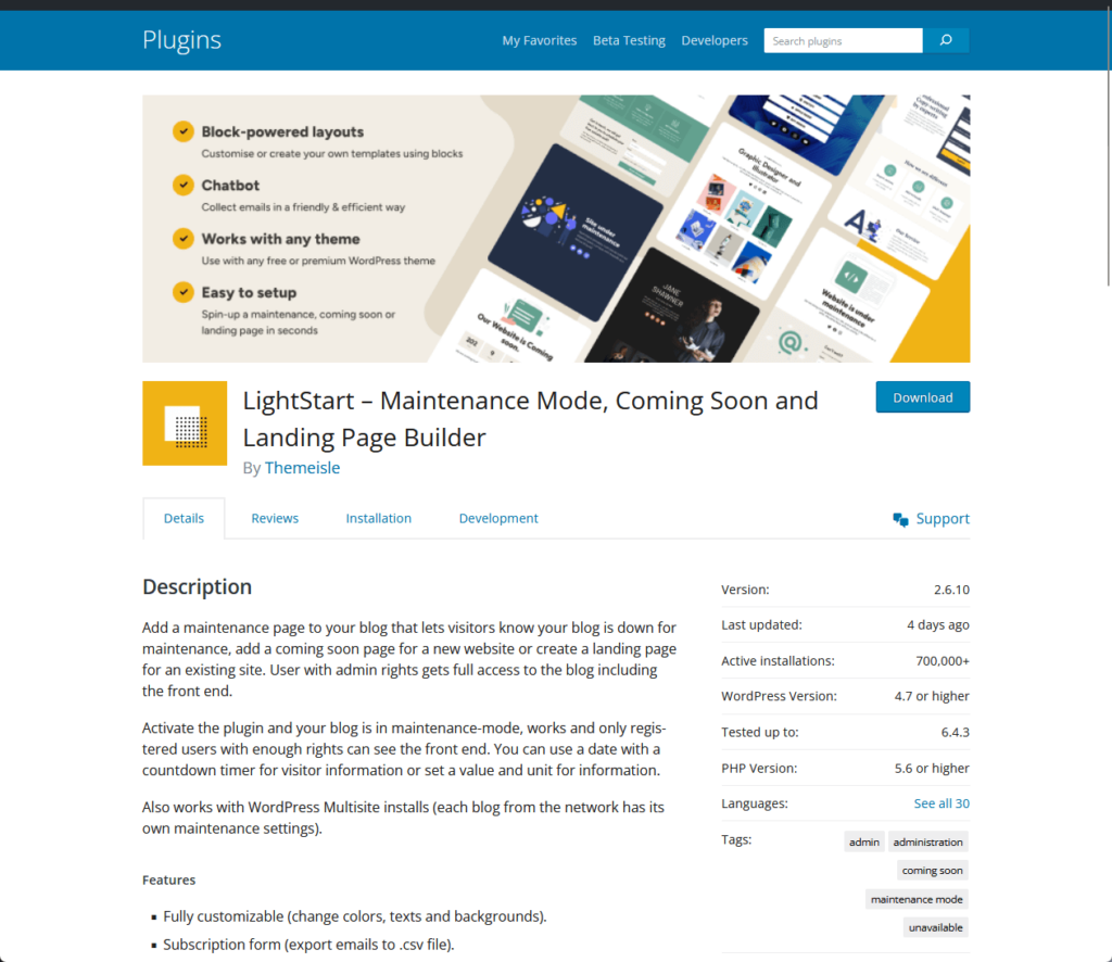 LightStart β Maintenance Mode, Coming Soon and Landing Page Builder By Themeisle