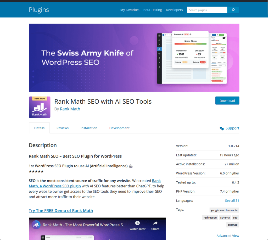 Rank Math SEO plugin with AI SEO Tools By Rank Math