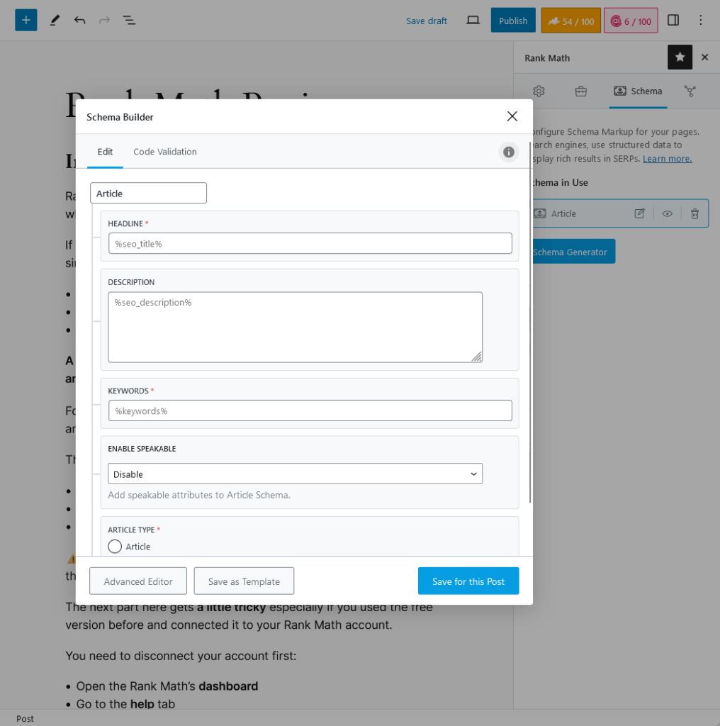 configure the schema of your posts and pages using the rank math schema builder