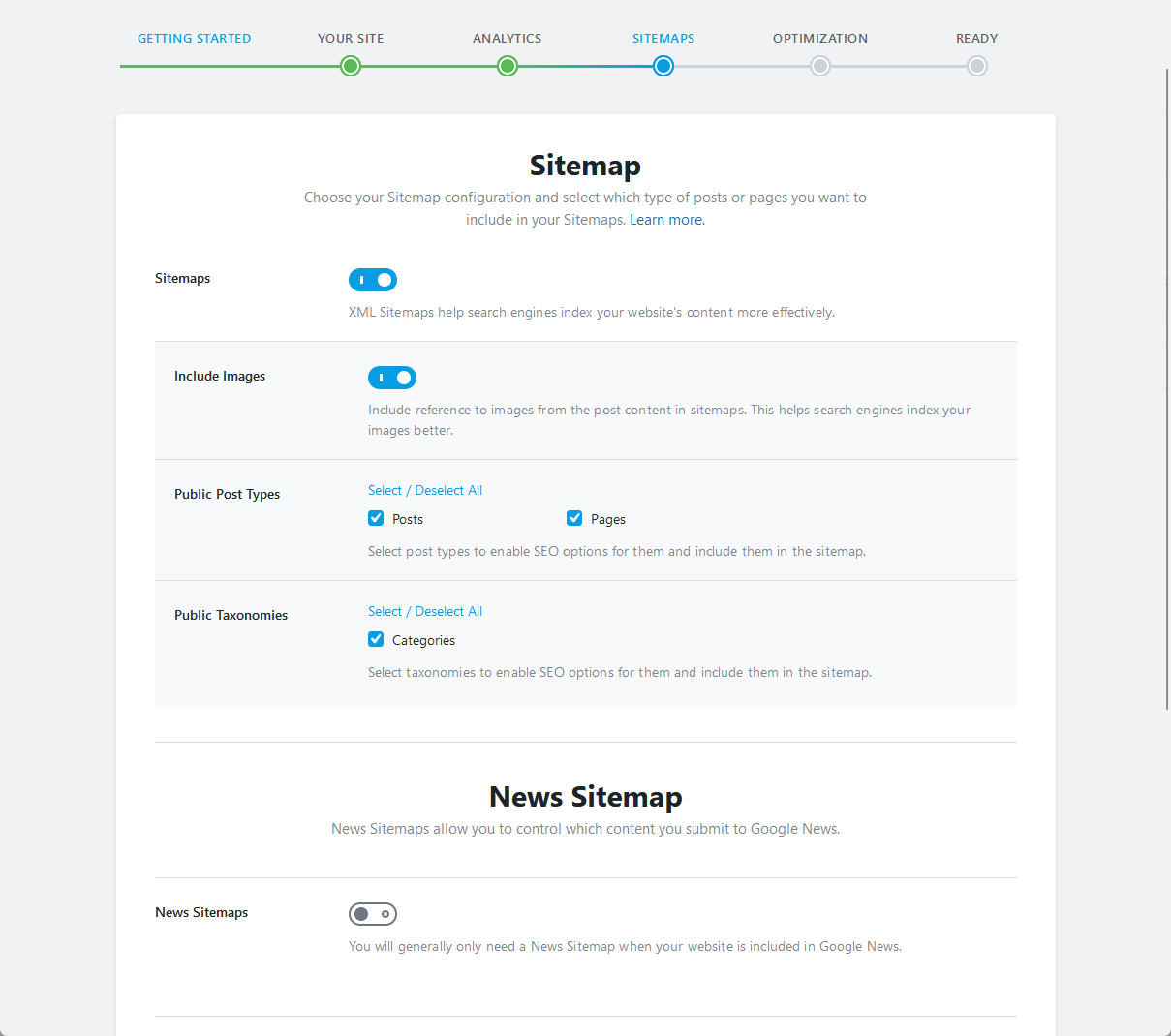 choose your sitemap configuration here with rank math seo