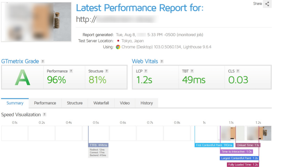 FastCometGTmetrix report one