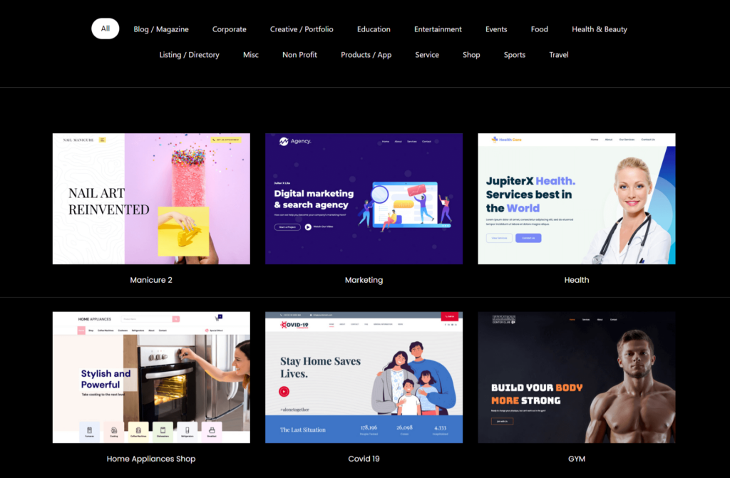JupiterX demo websites