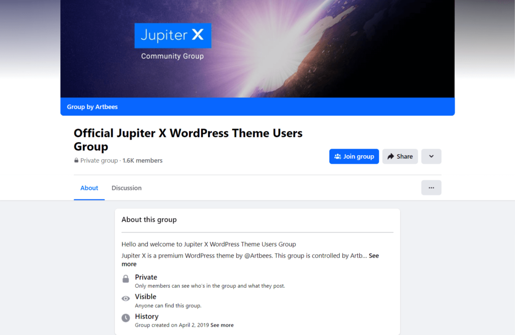 Official JupiterX WordPress theme Facebook group