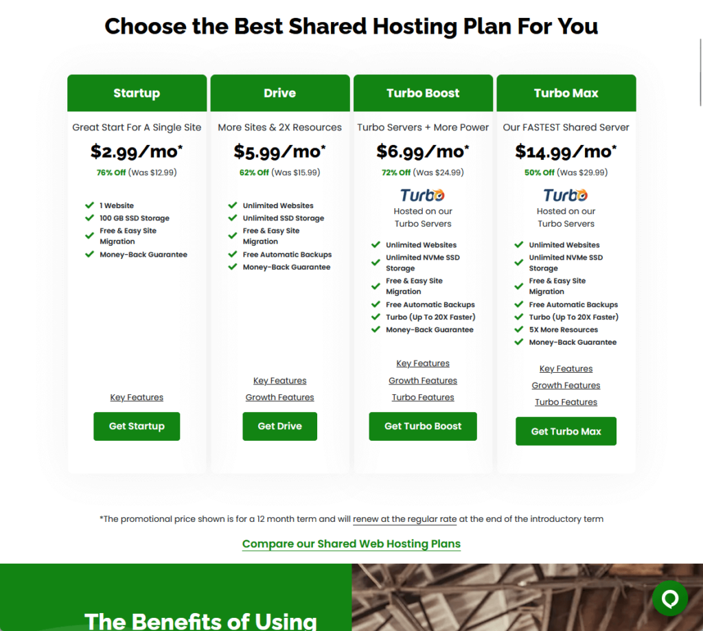 all the shared hosting plans from a2 hosting