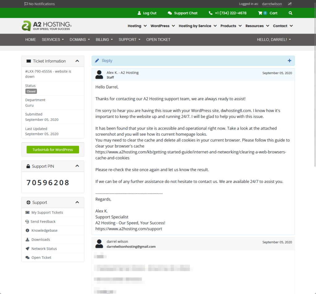 darrel sent a ticket about how the website is down